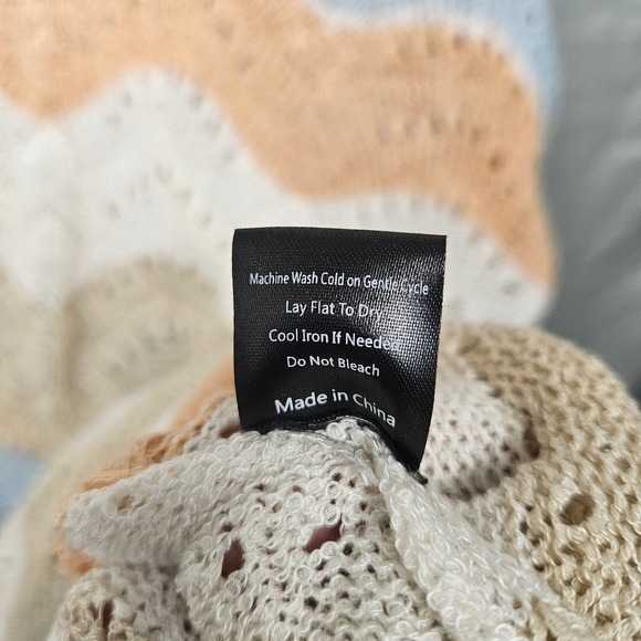 POL Chevron Knit Open Front Cardigan Sweater Beige Peach Blue Size L - Picture 6 of 6